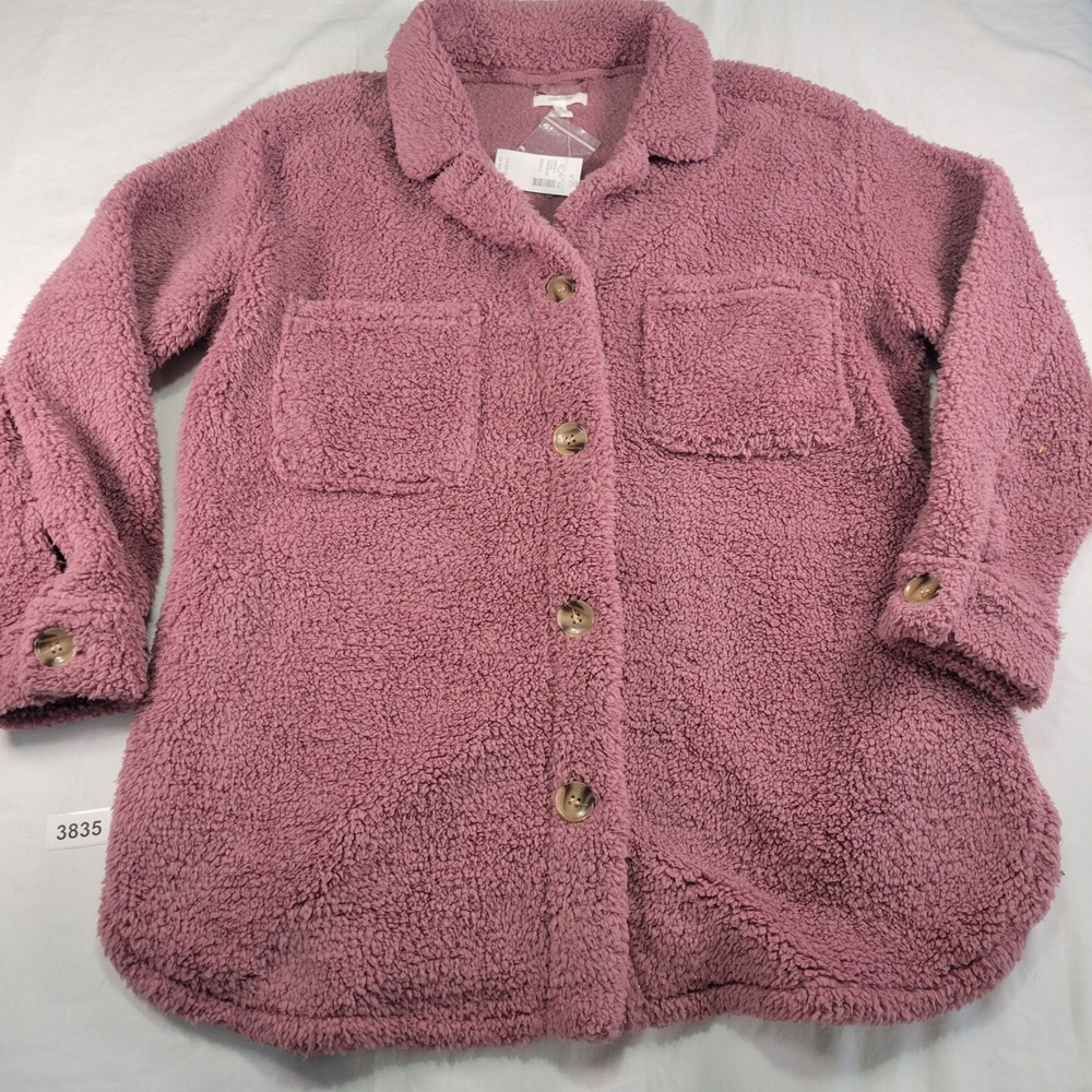 Maurices Womens Sherpa Button Front Shirt Jacket Dusty Rose Sz Sm Teddy Shacket